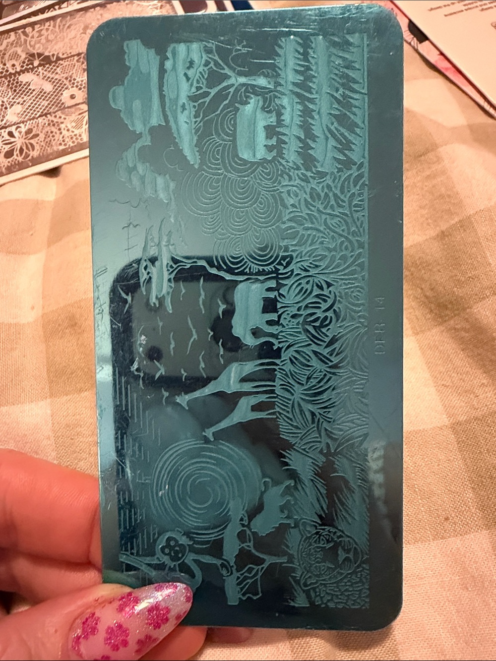 Blue Metal Nail Stamping Plate with Nature Scene